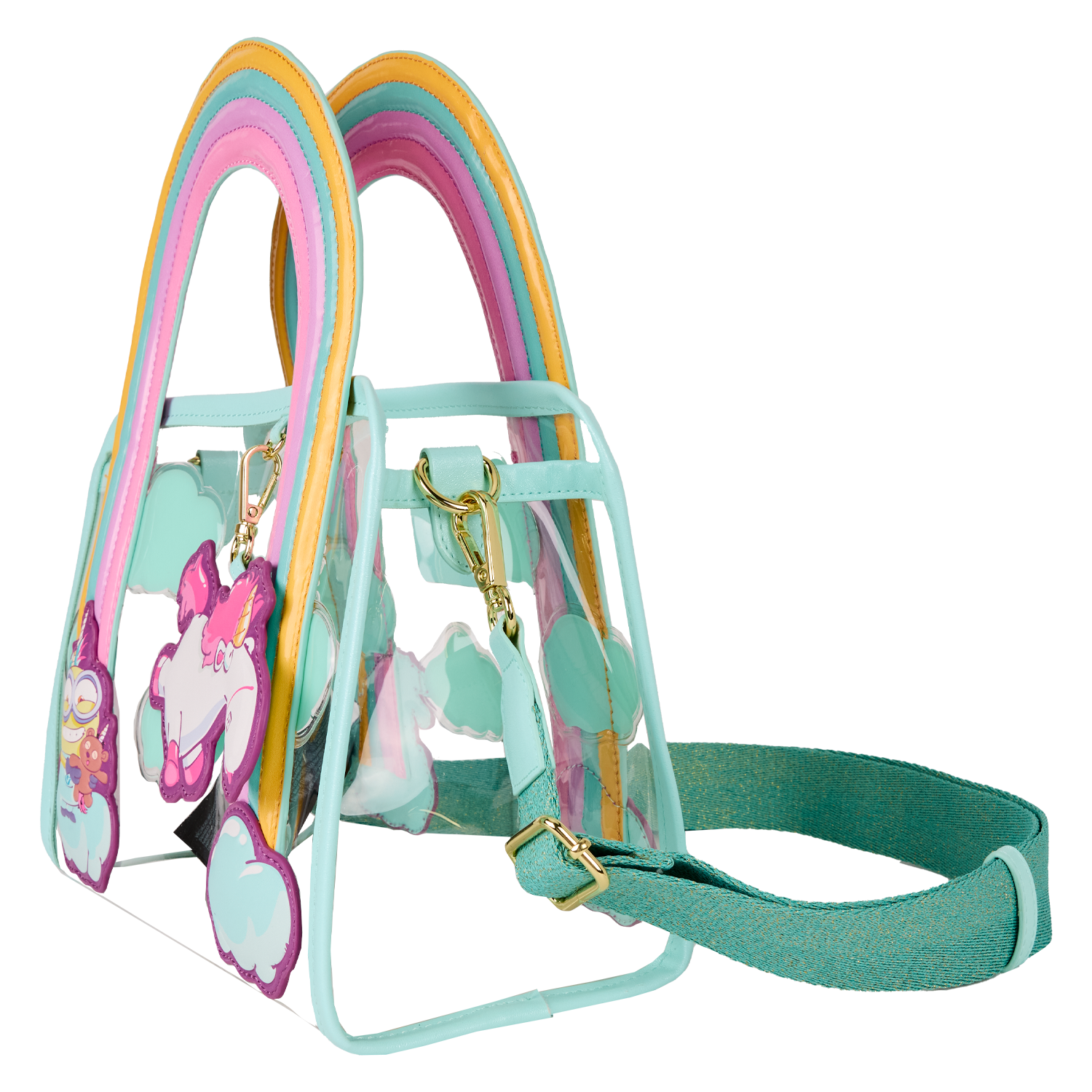 Minions Fluffy Unicorn Rainbow Clear Mini Tote Crossbody Bag