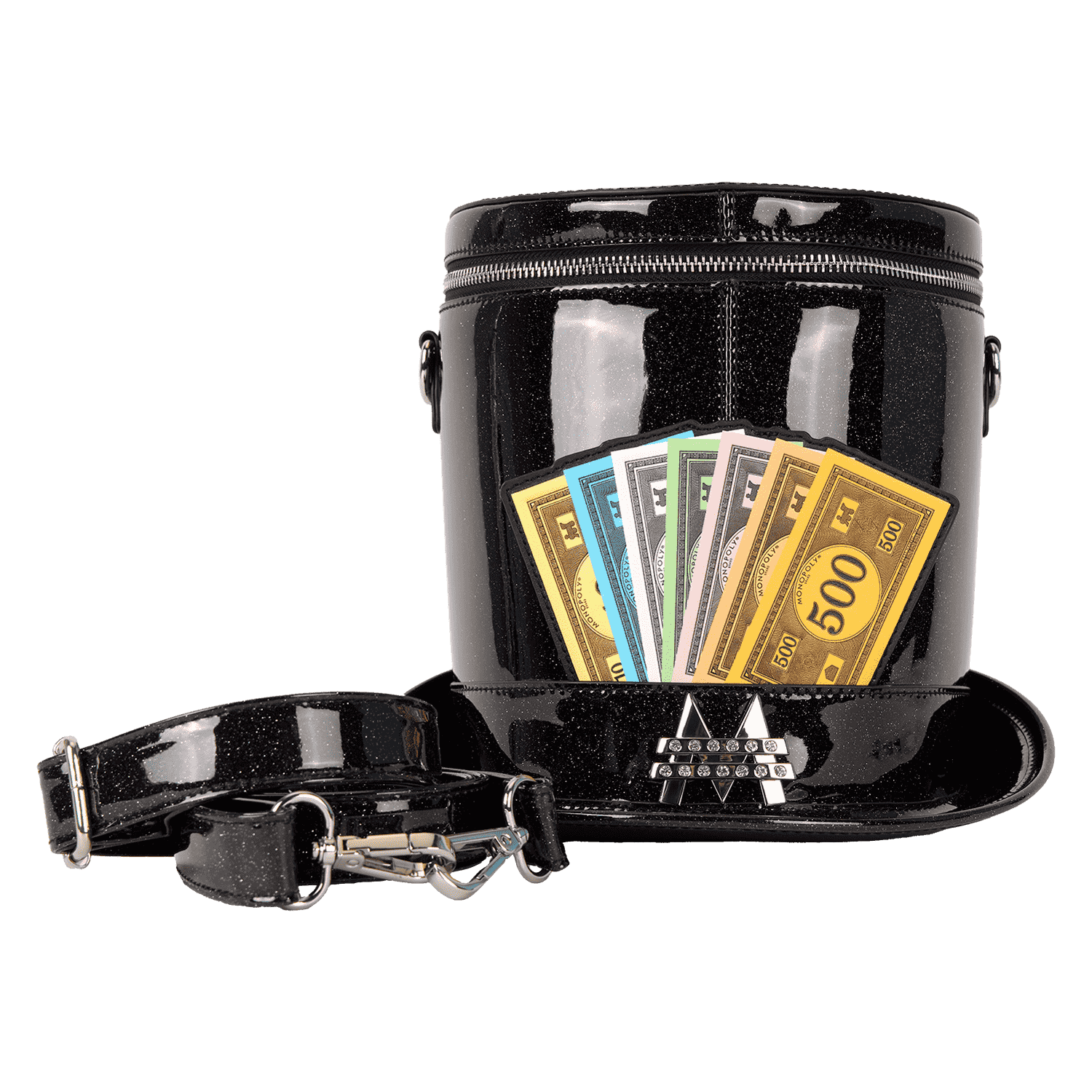 Monopoly 90th Anniversary Top Hat Glitter Figural Crossbody Bag