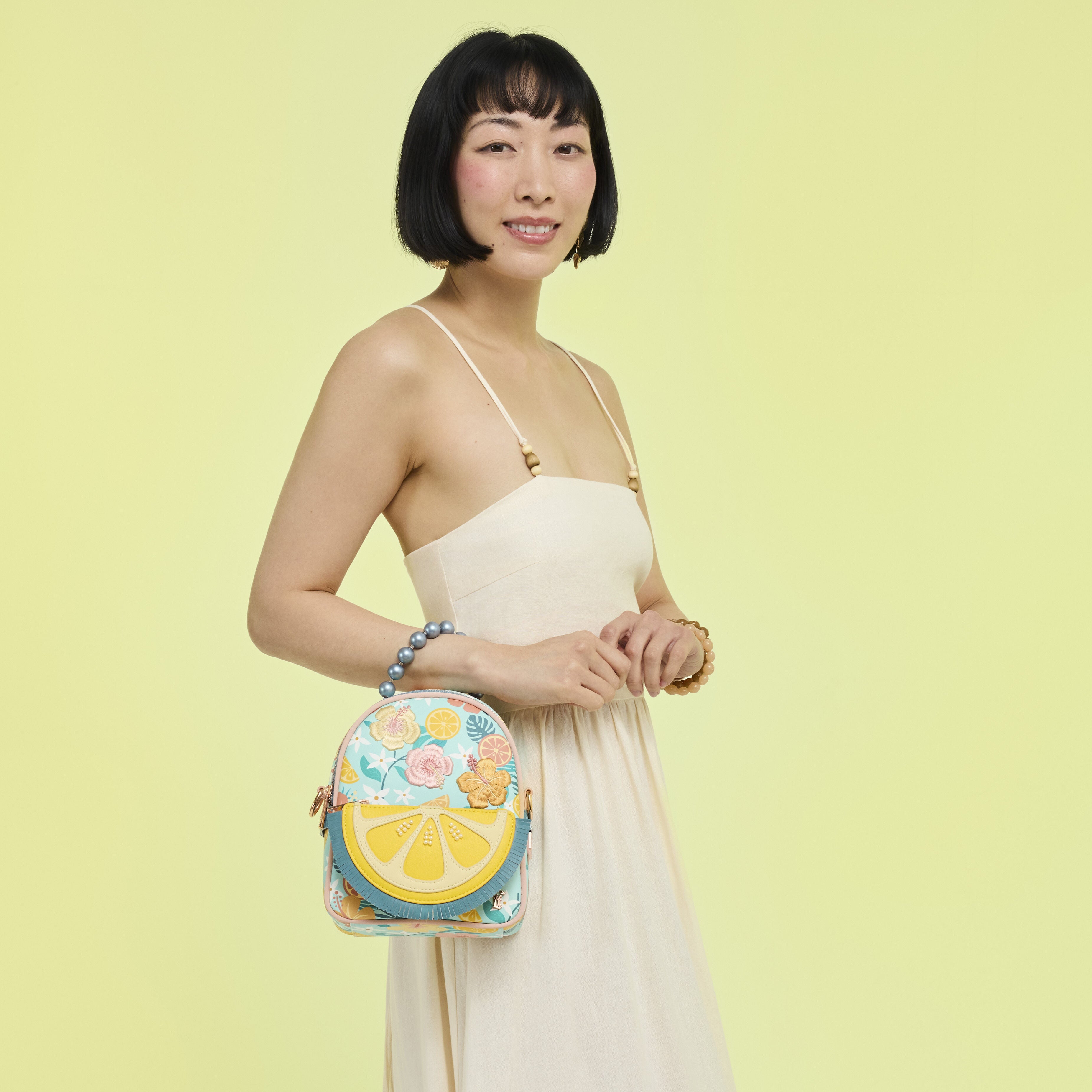 Loungefly Tropical Lemon Floral Convertible Mini Backpack & Crossbody Bag