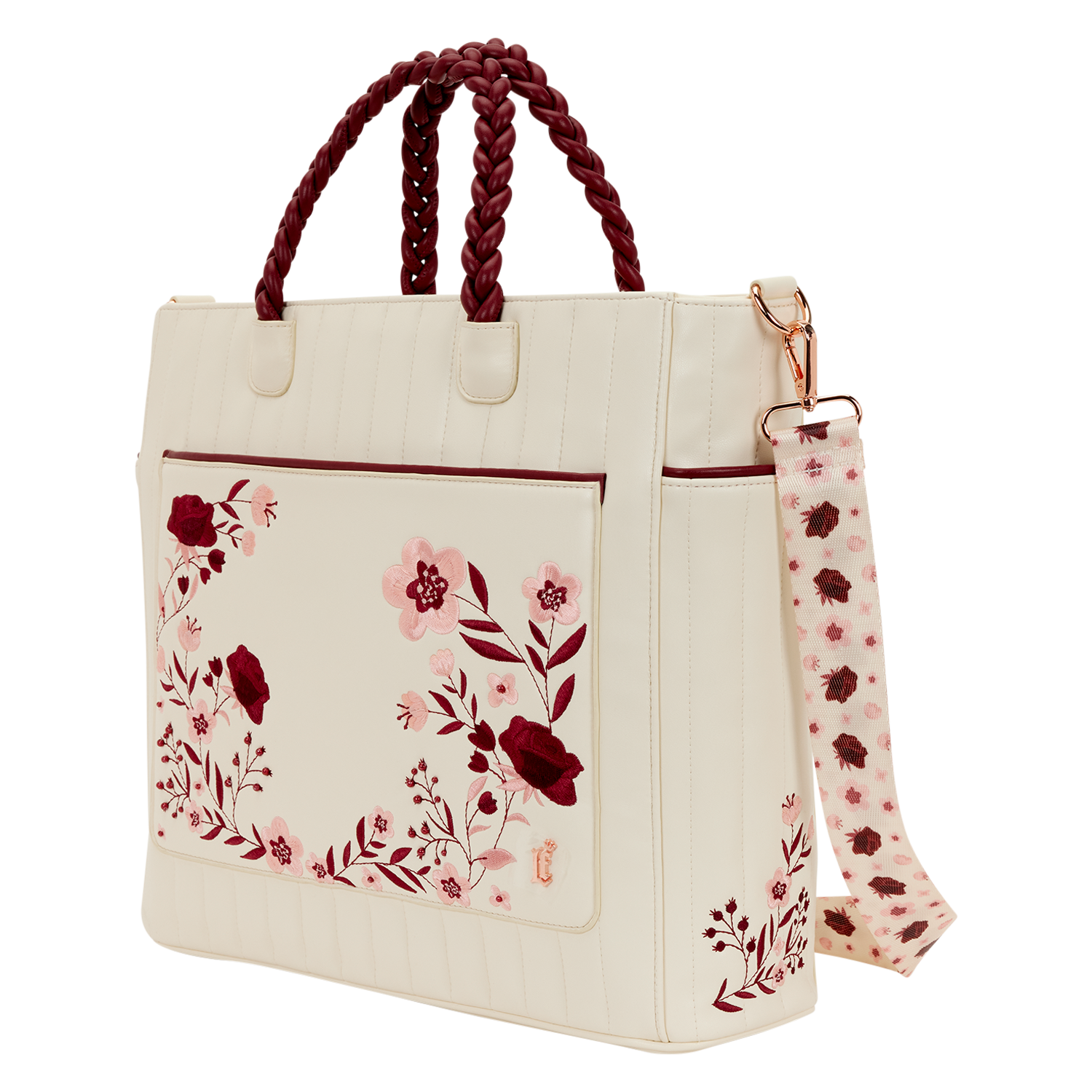 Loungefly Cream & Red Floral Convertible Backpack and Tote Crossbody Bag
