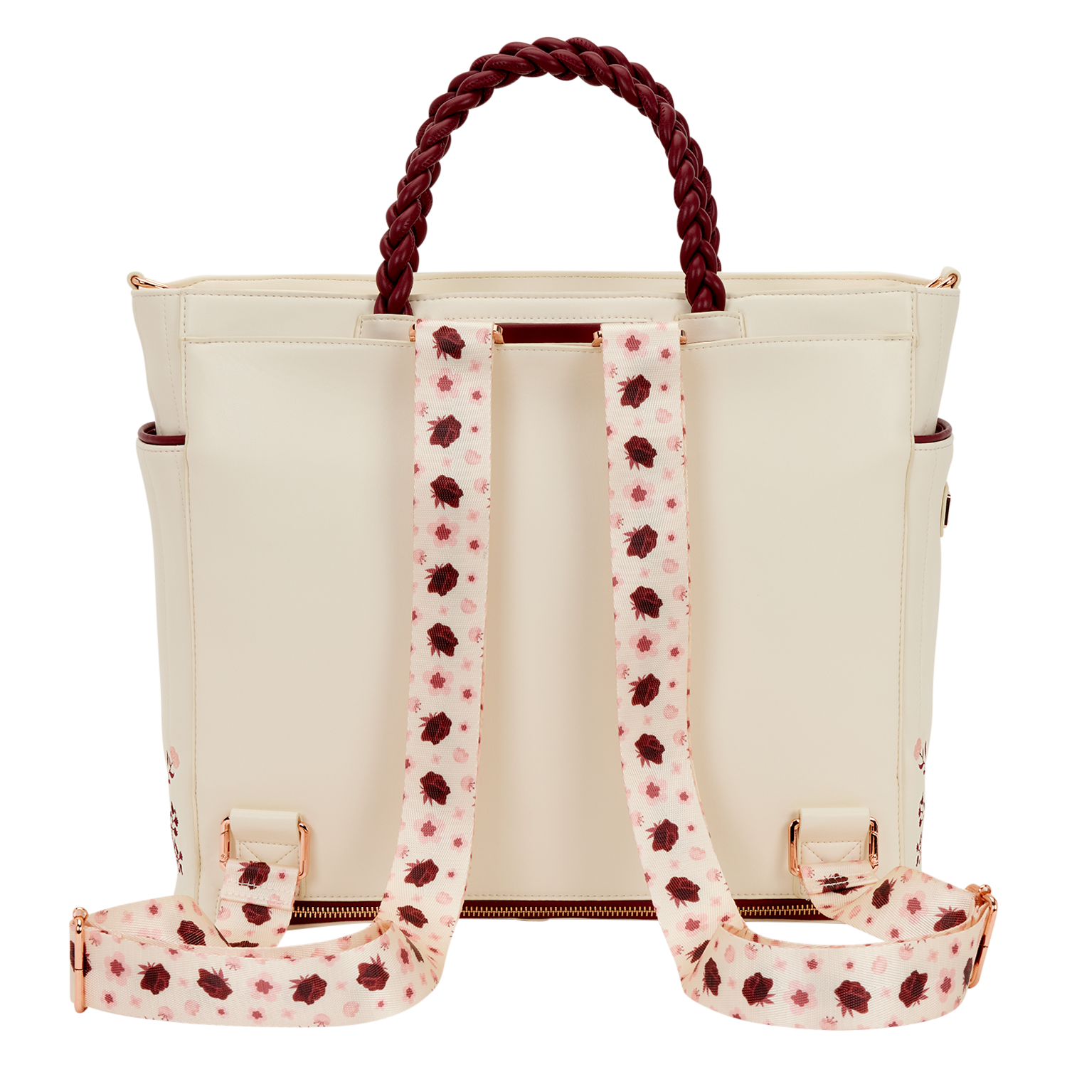 Loungefly Cream & Red Floral Convertible Backpack and Tote Crossbody Bag