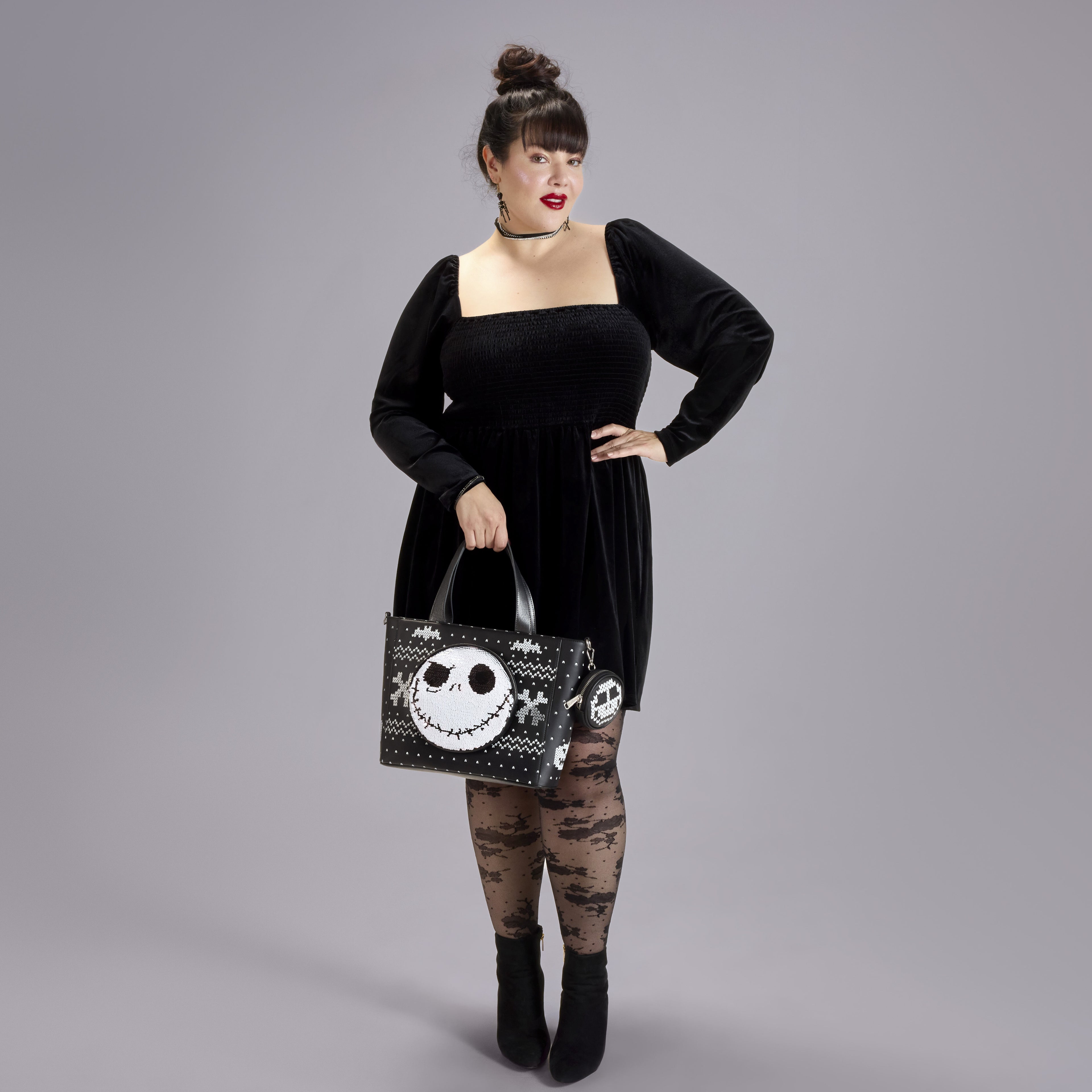 The Nightmare Before Christmas Jack Skellington Reversible Sequins Tote Crossbody Bag with Coin Bag